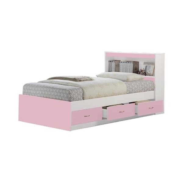 Hodedah HIBT60 PINK Twin-Size Captain Bed with 3-Drawers & Headboard - Pink HIBT60 PINK - main